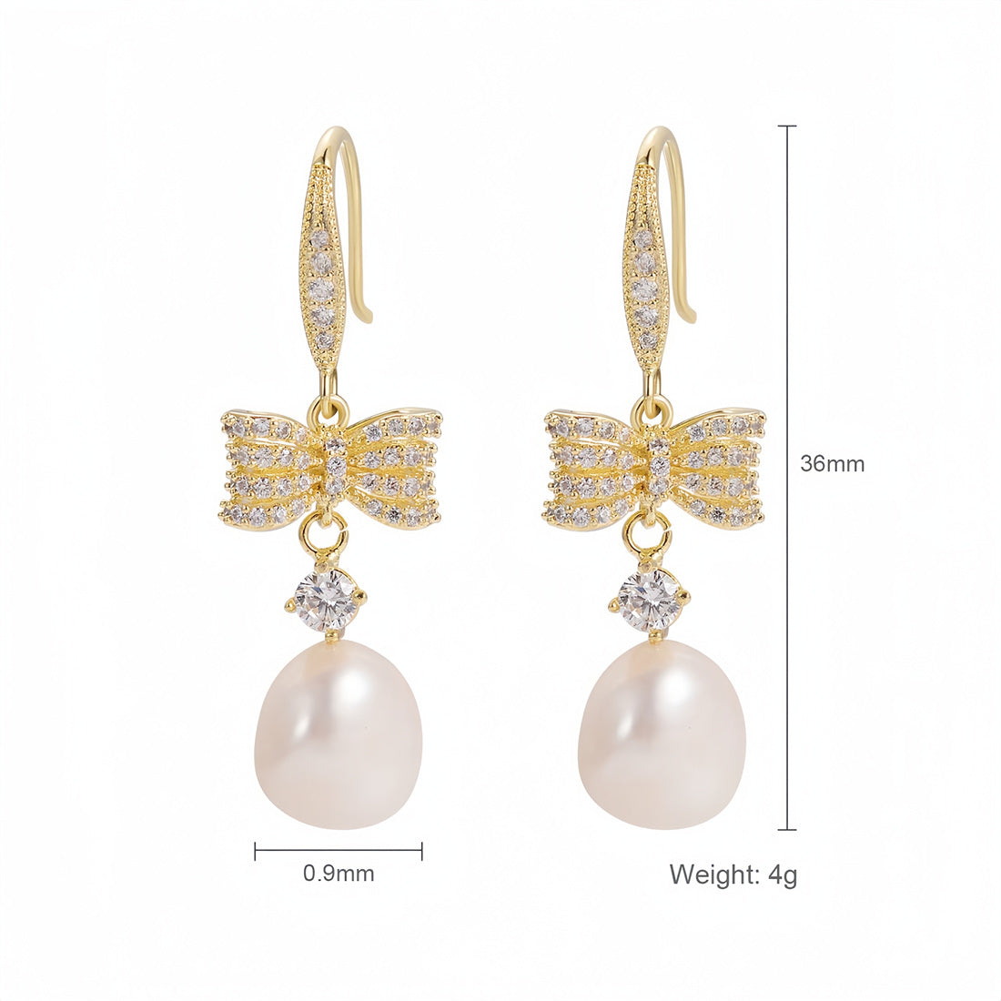 1 Pair Elegant Vacation Shiny Irregular Bow Knot Plating Inlay Copper Freshwater Pearl Zircon Drop Earrings