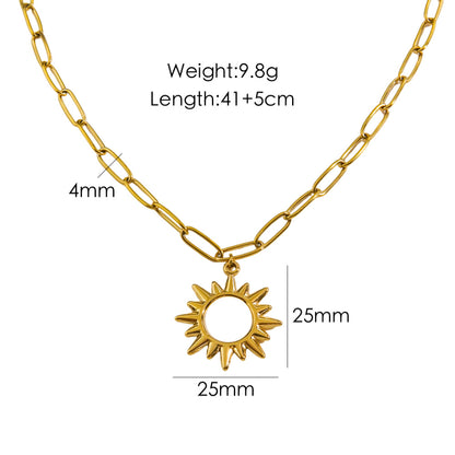 Stainless Steel Hip-Hop British Style Sun Tree Dollar Plating Inlay Natural Stone Pendant Necklace