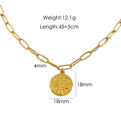 Stainless Steel Hip-Hop British Style Sun Tree Dollar Plating Inlay Natural Stone Pendant Necklace