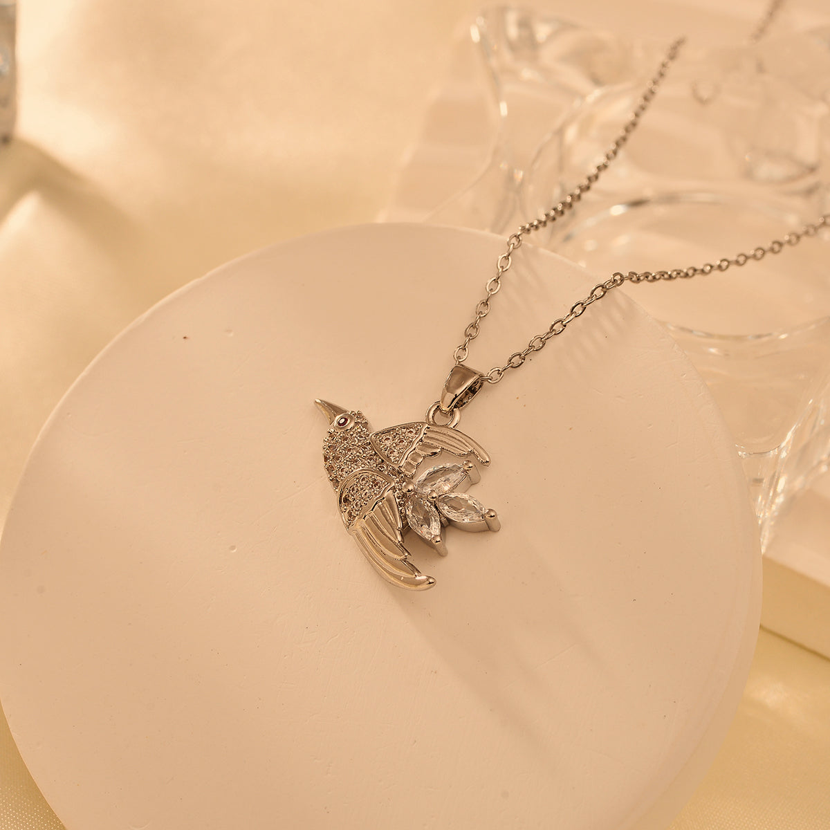 Titanium Steel Copper IG Style Simple Style Shiny Bird Inlay Zircon Pendant Necklace