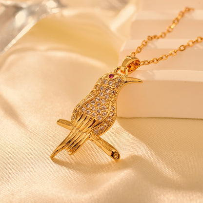 Copper Modern Style Classic Style Bird Inlay Zircon Pendant Necklace