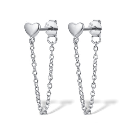 1 Pair Simple Style Tassel Heart Shape Plating Sterling Silver Ear Line