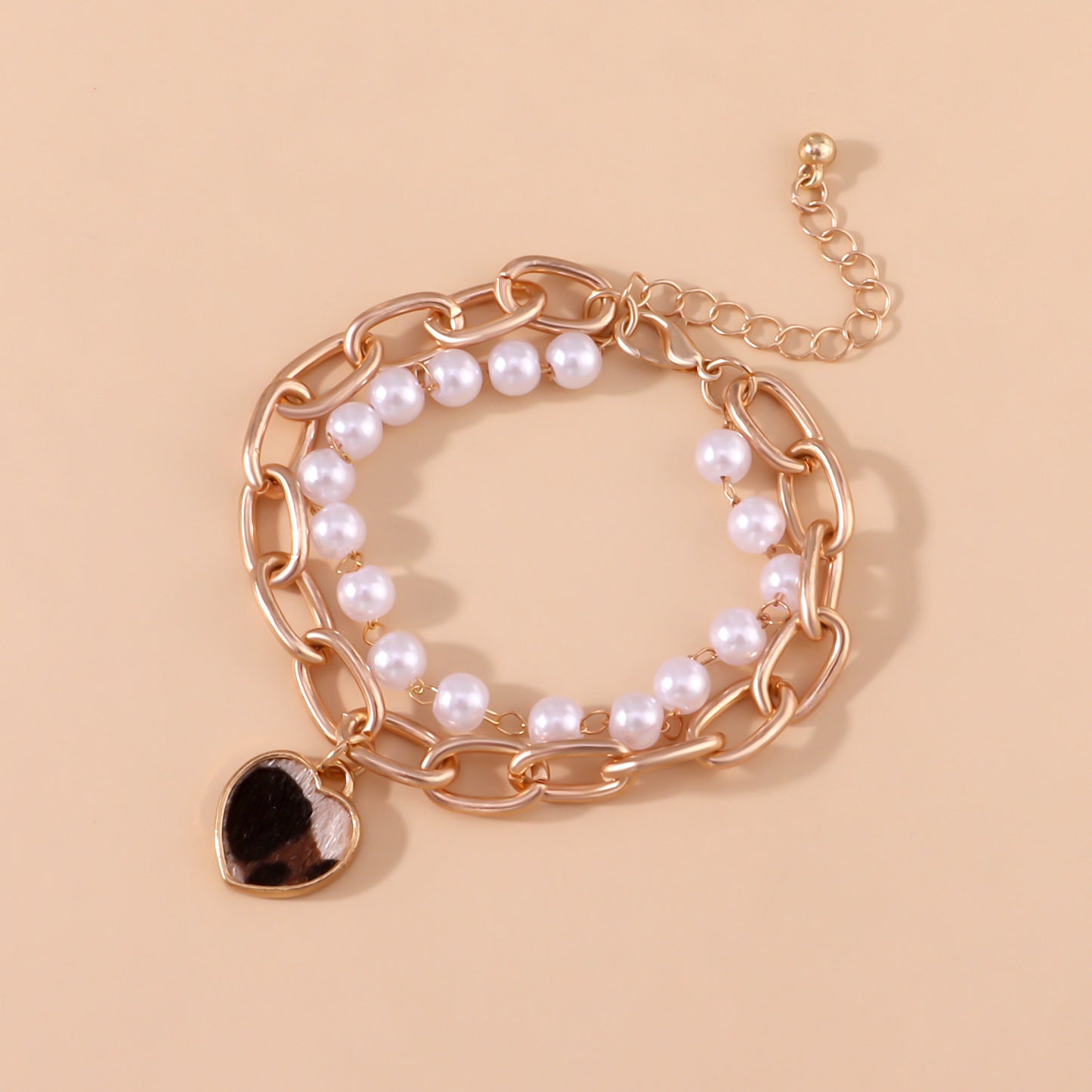 Casual Elegant Heart Shape Leopard Alloy Pearl Plating Women's Bracelets