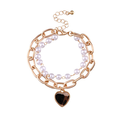 Casual Elegant Heart Shape Leopard Alloy Pearl Plating Women's Bracelets