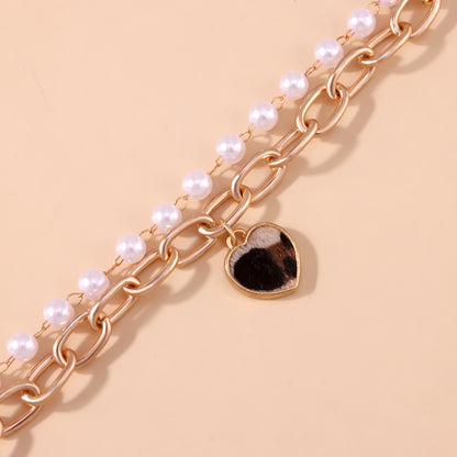 Casual Elegant Heart Shape Leopard Alloy Pearl Plating Women's Bracelets