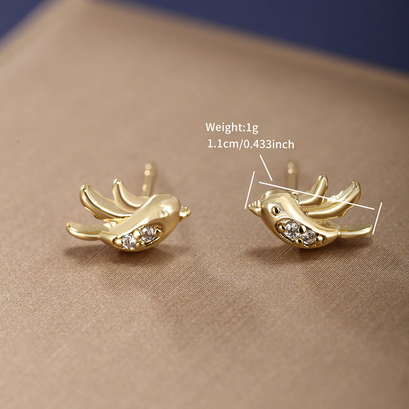 1 Pair Cute Xuping Simple Style Heart Shape Windmill Bird Plating Inlay Alloy Copper Alloy Artificial Gemstones 14k Gold Plated Ear Studs