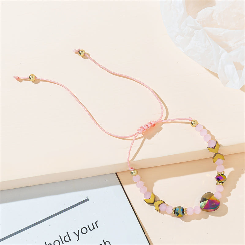 Casual Heart Shape Artificial Crystal Rope Beaded Braid Women's Drawstring Bracelets