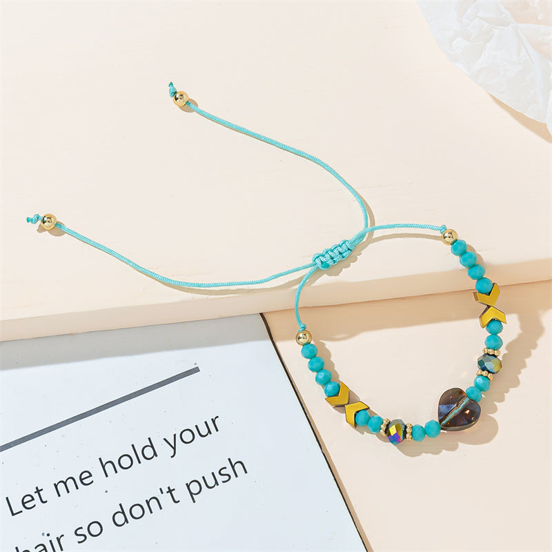 Casual Heart Shape Artificial Crystal Rope Beaded Braid Women's Drawstring Bracelets