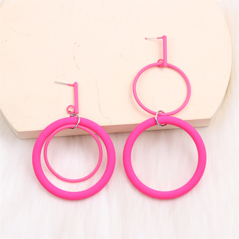 1 Pair Exaggerated Simple Style Round Spray Paint Alloy Drop Earrings