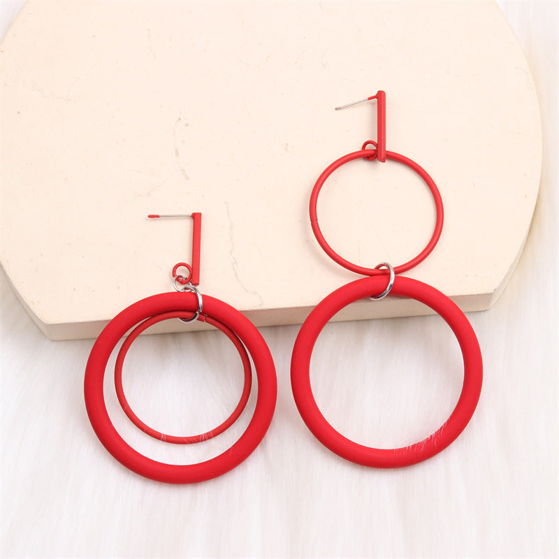 1 Pair Exaggerated Simple Style Round Spray Paint Alloy Drop Earrings