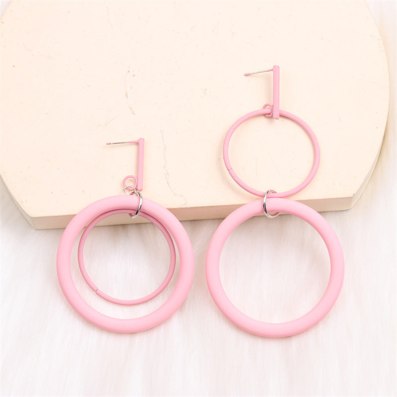 1 Pair Exaggerated Simple Style Round Spray Paint Alloy Drop Earrings