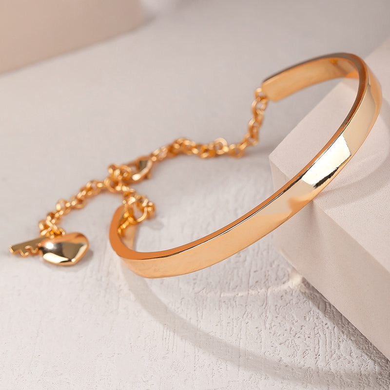 Copper Elegant Simple Style Heart Shape Key Plating Bangle