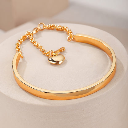 Copper Elegant Simple Style Heart Shape Key Plating Bangle