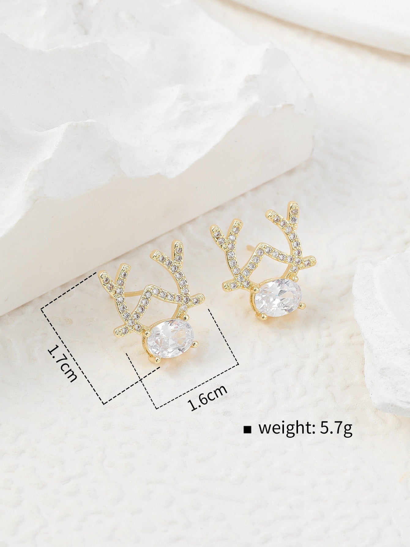 1 Pair IG Style Shiny Elk Inlay Copper Zircon 18K Gold Plated Ear Studs