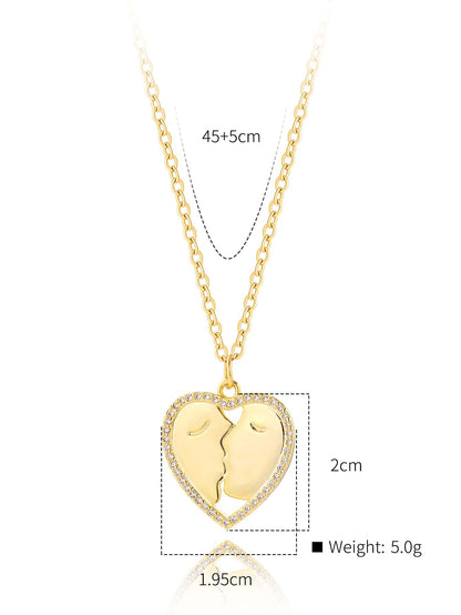 Copper Elegant Simple Style Lips Heart Shape Plating Inlay Zircon Pendant Necklace