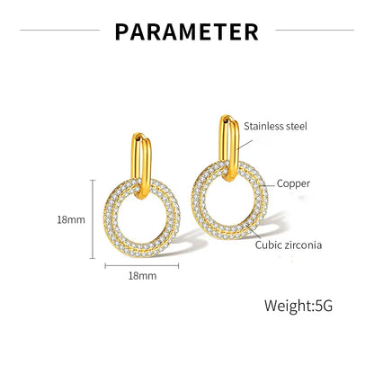 1 Pair Simple Style Round Square Heart Shape Plating Inlay Stainless Steel Copper Zircon Earrings