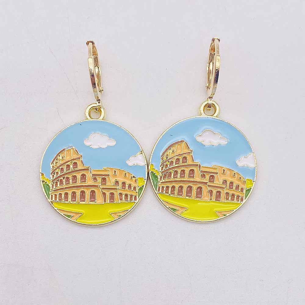 1 Pair Simple Style Building Landscape Arylic Alloy Drop Earrings