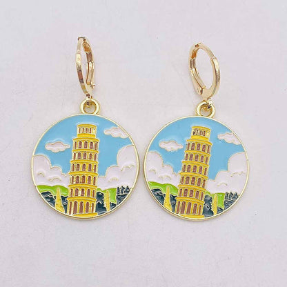 1 Pair Simple Style Building Landscape Arylic Alloy Drop Earrings