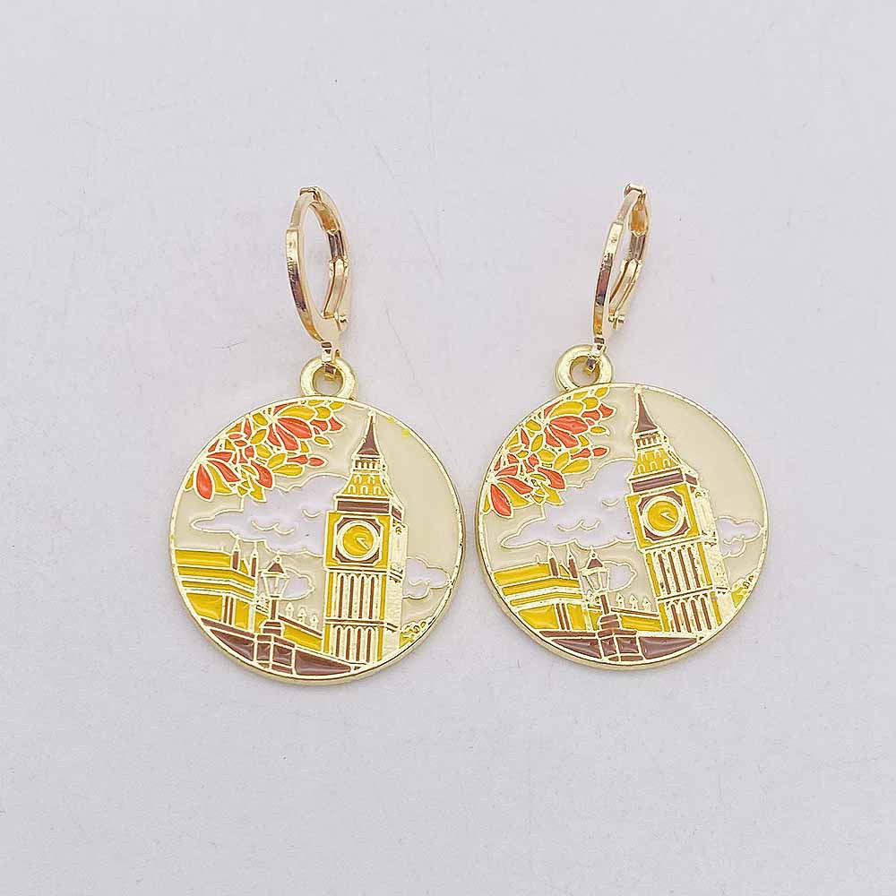 1 Pair Simple Style Building Landscape Arylic Alloy Drop Earrings