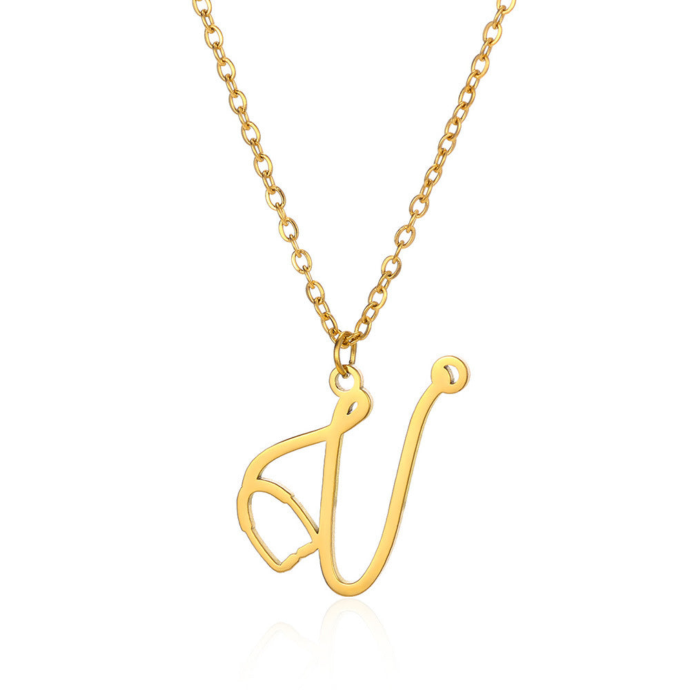 Stainless Steel Simple Style Letter Plating Pendant Necklace