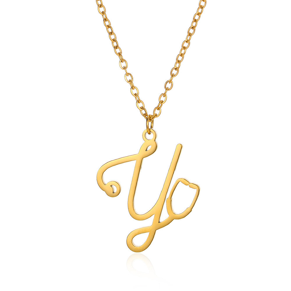 Stainless Steel Simple Style Letter Plating Pendant Necklace