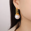 1 Pair Simple Style Round Plating Inlay Titanium Steel Glass Bead Drop Earrings