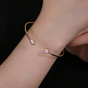 Copper Gold Plated Elegant Classic Style Geometric Plating Inlay Zircon Bangle