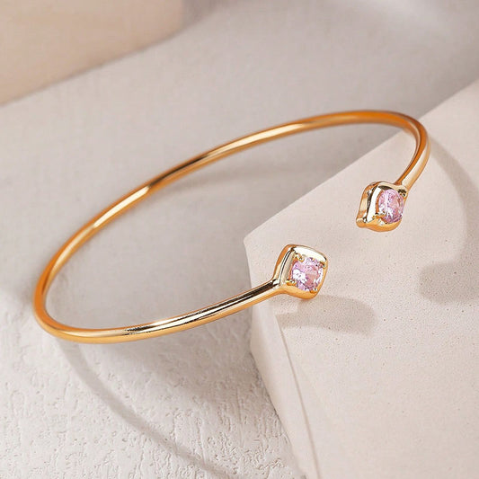 Copper Gold Plated Elegant Classic Style Geometric Plating Inlay Zircon Bangle