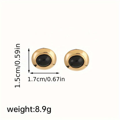 1 Pair Vacation Modern Style Oval Inlay Copper Tiger Eye Obsidian Ear Studs