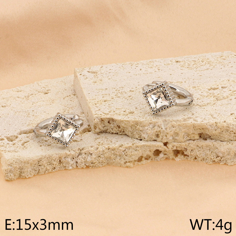 1 Pair Basic Rhombus Plating Inlay Titanium Steel Rhinestones Hoop Earrings