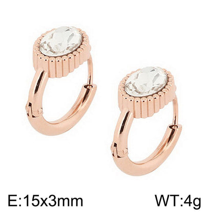 1 Pair Simple Style Oval Butterfly Rectangle Plating Inlay Titanium Steel Zircon 18K Gold Plated Hoop Earrings