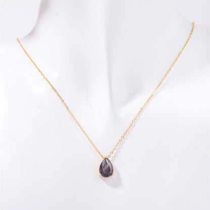 Casual Simple Style Water Droplets Stainless Steel Plating Zircon 14k Gold Plated Pendant Necklace