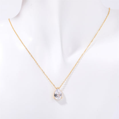 Casual Simple Style Water Droplets Stainless Steel Plating Zircon 14k Gold Plated Pendant Necklace