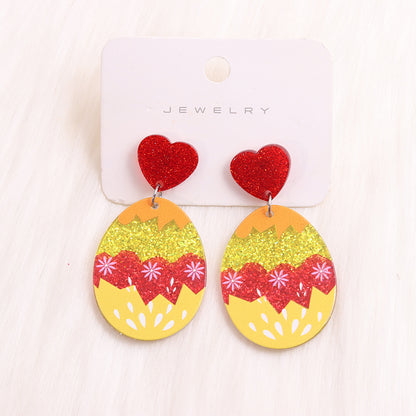 1 Pair Cute Egg Printing Arylic Drop Earrings