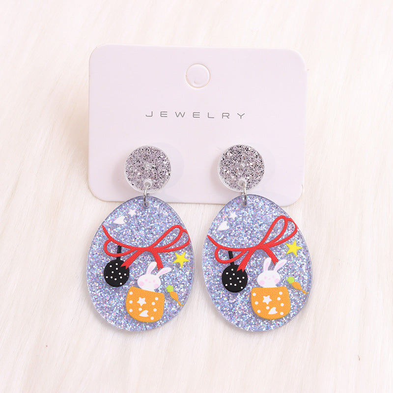 1 Pair Cute Egg Printing Arylic Drop Earrings