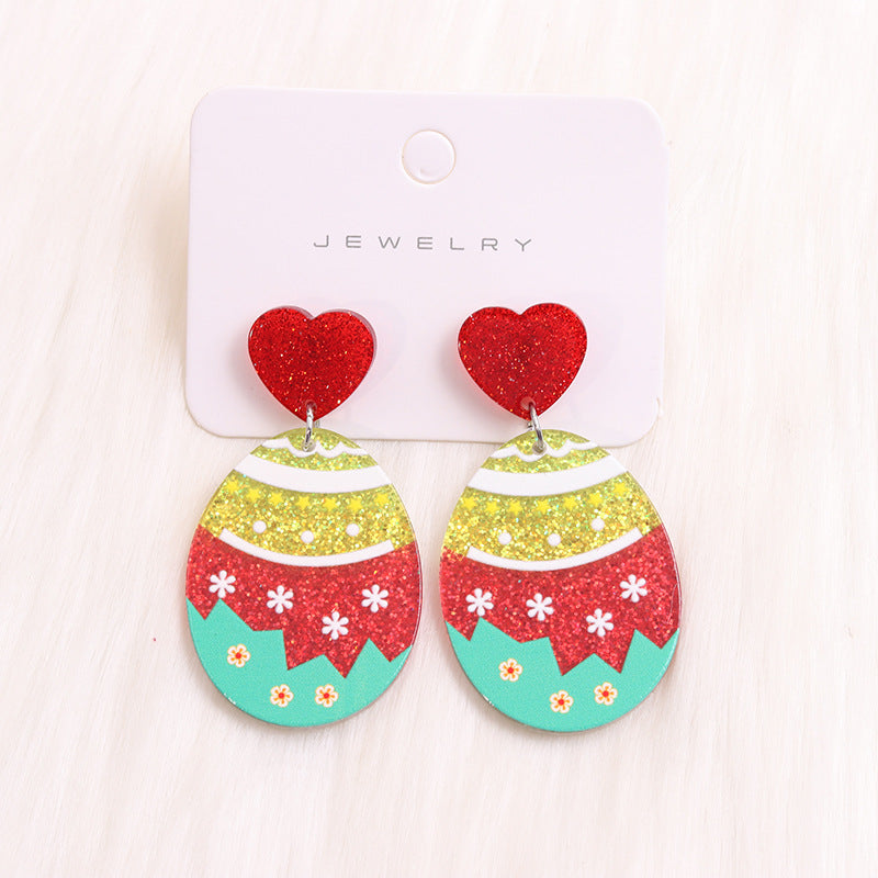 1 Pair Cute Egg Printing Arylic Drop Earrings