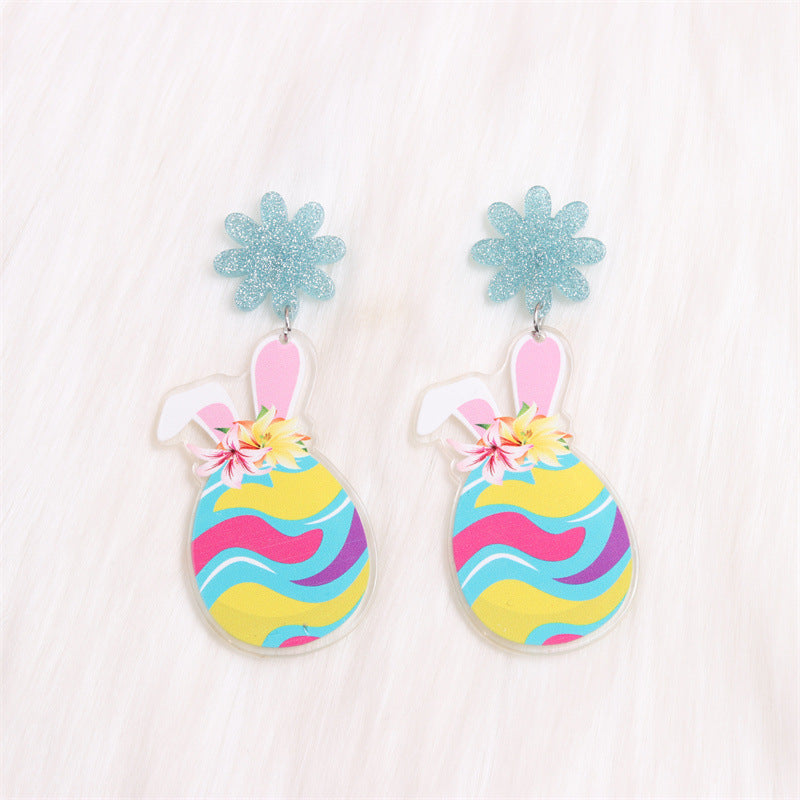 1 Pair Cartoon Style Cute Animal Egg Printing Arylic Drop Earrings