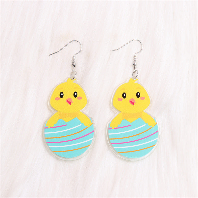 1 Pair Cartoon Style Cute Animal Egg Printing Arylic Drop Earrings