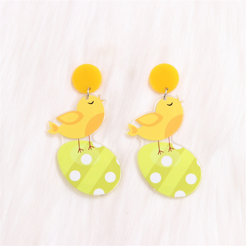 1 Pair Cartoon Style Cute Animal Egg Printing Arylic Drop Earrings