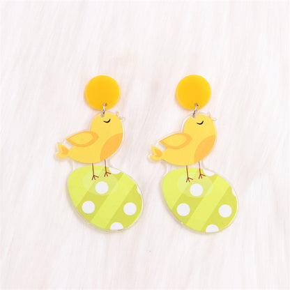 1 Pair Cartoon Style Cute Animal Egg Printing Arylic Drop Earrings