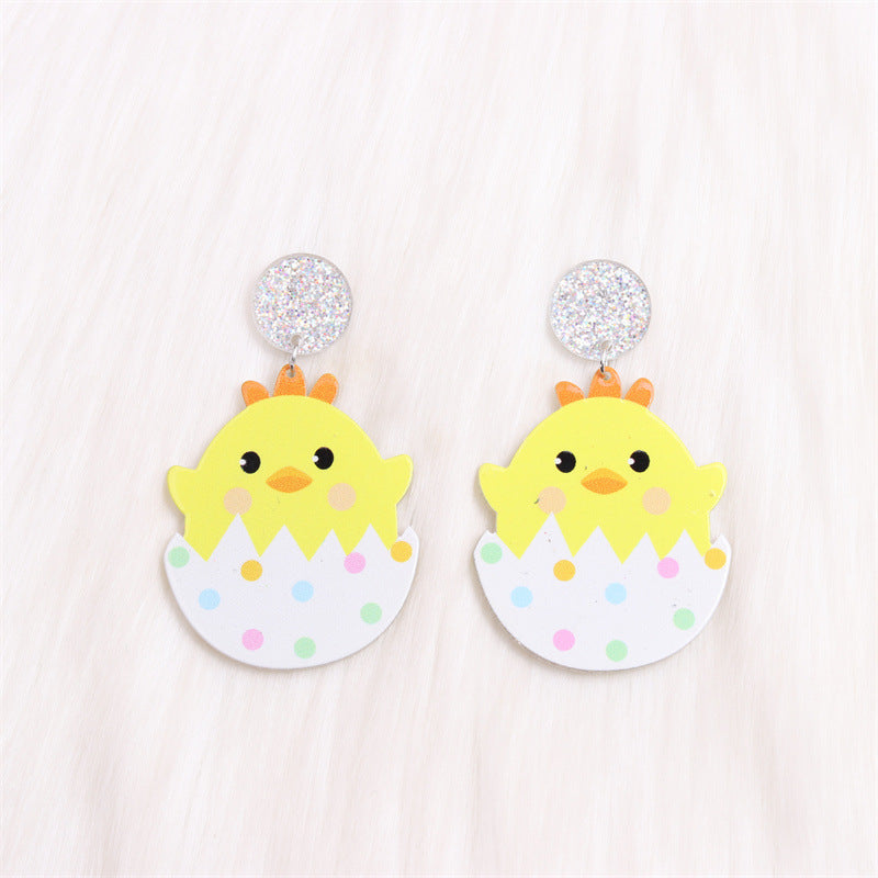 1 Pair Cartoon Style Cute Animal Egg Printing Arylic Drop Earrings