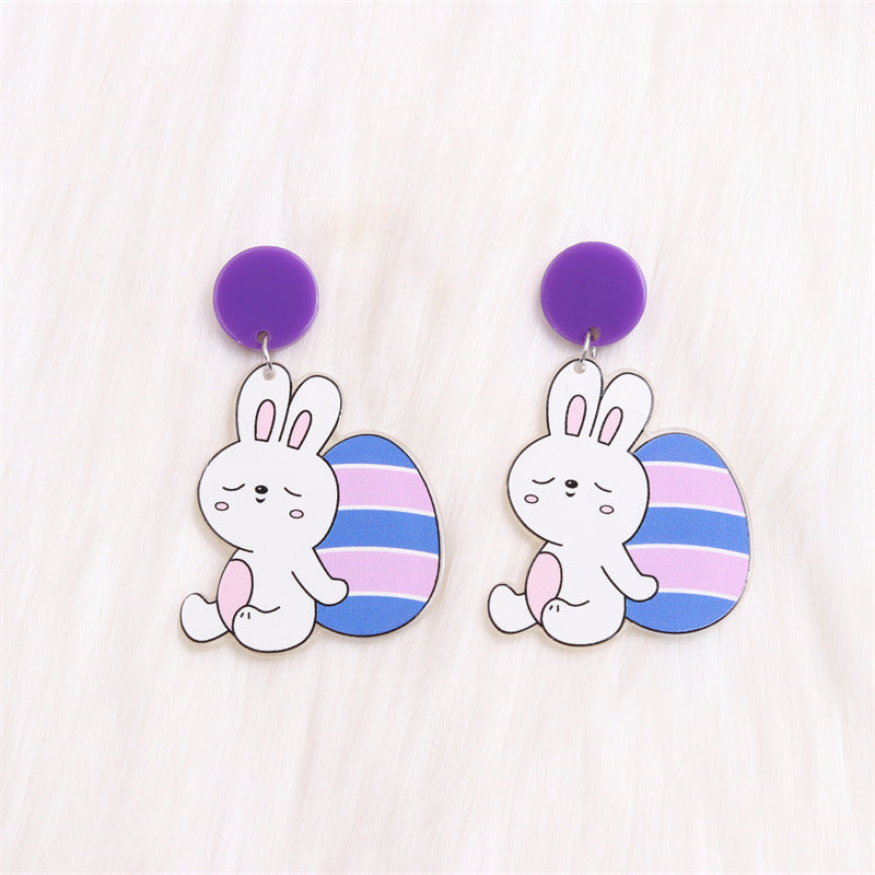 1 Pair Cartoon Style Cute Animal Egg Printing Arylic Drop Earrings