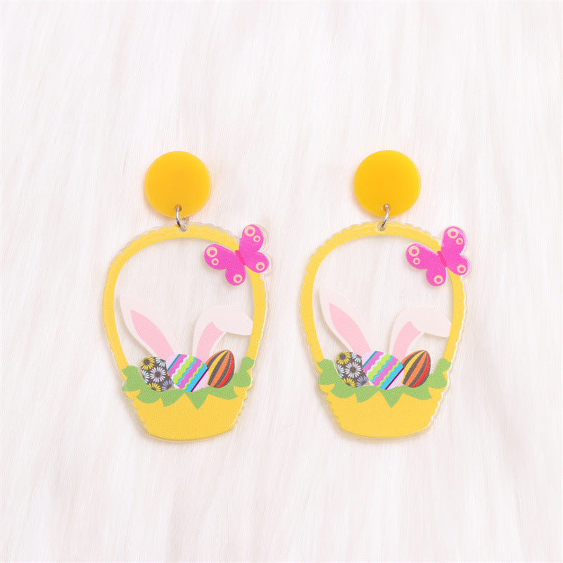 1 Pair Cartoon Style Cute Animal Egg Printing Arylic Drop Earrings