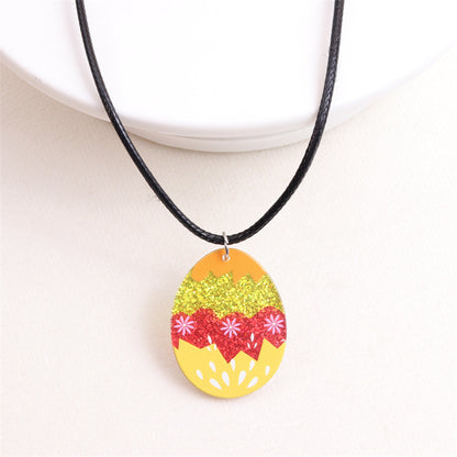 Cute Egg Arylic Leather Rope Printing Easter Unisex Pendant Necklace