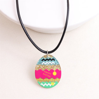 Cute Egg Arylic Leather Rope Printing Easter Unisex Pendant Necklace