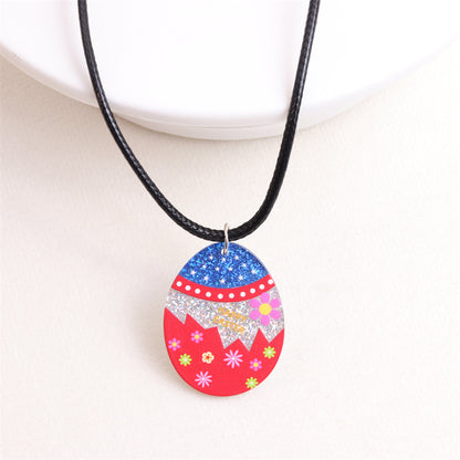 Cute Egg Arylic Leather Rope Printing Easter Unisex Pendant Necklace