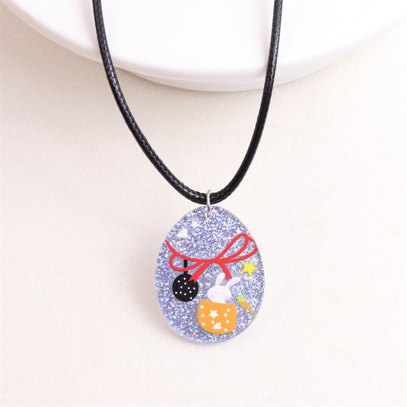 Cute Egg Arylic Leather Rope Printing Easter Unisex Pendant Necklace