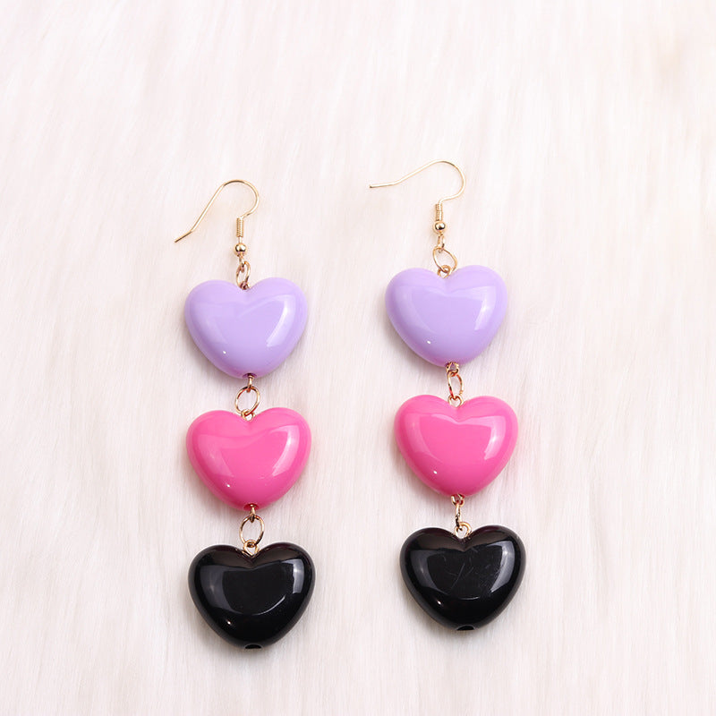 1 Pair Casual Sweet Heart Shape Patchwork Arylic Drop Earrings