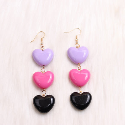 1 Pair Casual Sweet Heart Shape Patchwork Arylic Drop Earrings