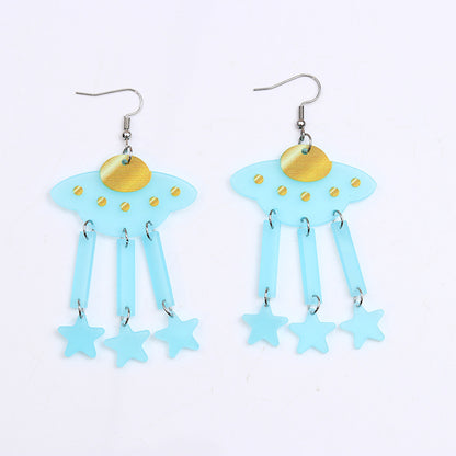 1 Pair Cute Spaceship Printing Arylic Drop Earrings